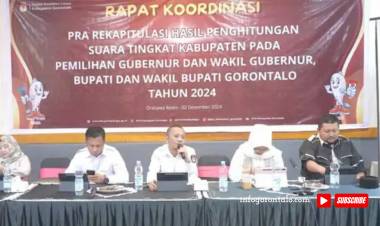 KPU Gelar Rakor Pra Rekapitulasi Hasil Perhitungan Suara Tingkat Kabupaten Gorontalo